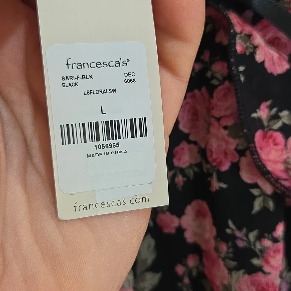 Francesca's Black Floral Dress with Pink Accents SzL New With Tag - Picture 5 of 12